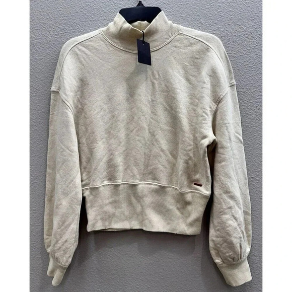 N: philanthropy Sweatshirt Womens Small Cream Distressed Cuffs Boho New - Picture 1 of 10
